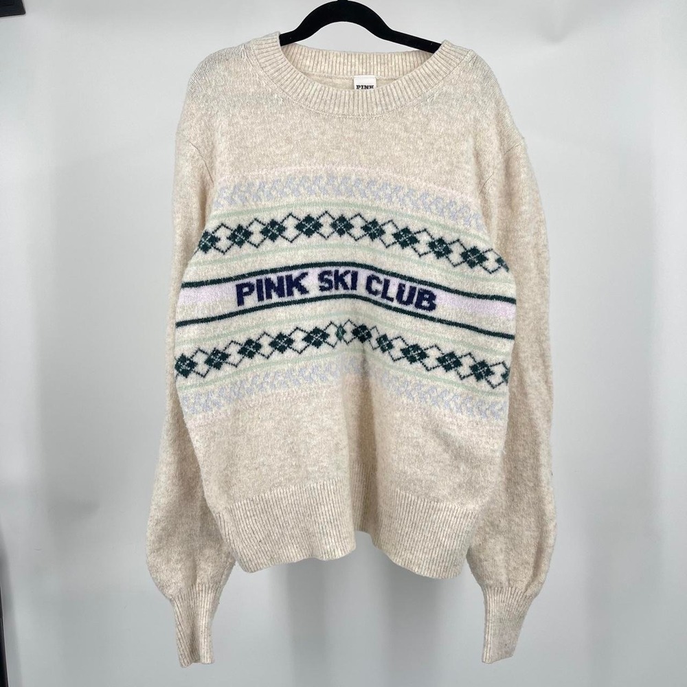 Victoria's Secret Pink Women's M Collegiate Ski Winter Knit Sweater Fuzzy Girly